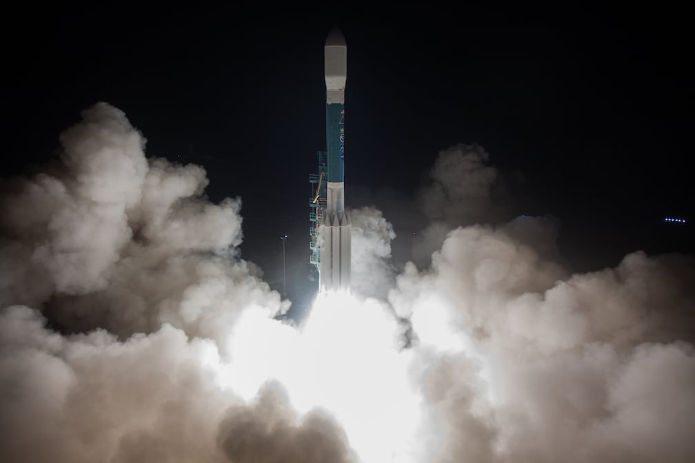 A ULA Delta II rocket lifts off with the Joint Polar Satellite System -1 (JPSS-1) mission from Space Launch Complex-2 at Vandenberg Air Force Base, CA., on Nov. 18, 2017. Photo by United Launch Alliance