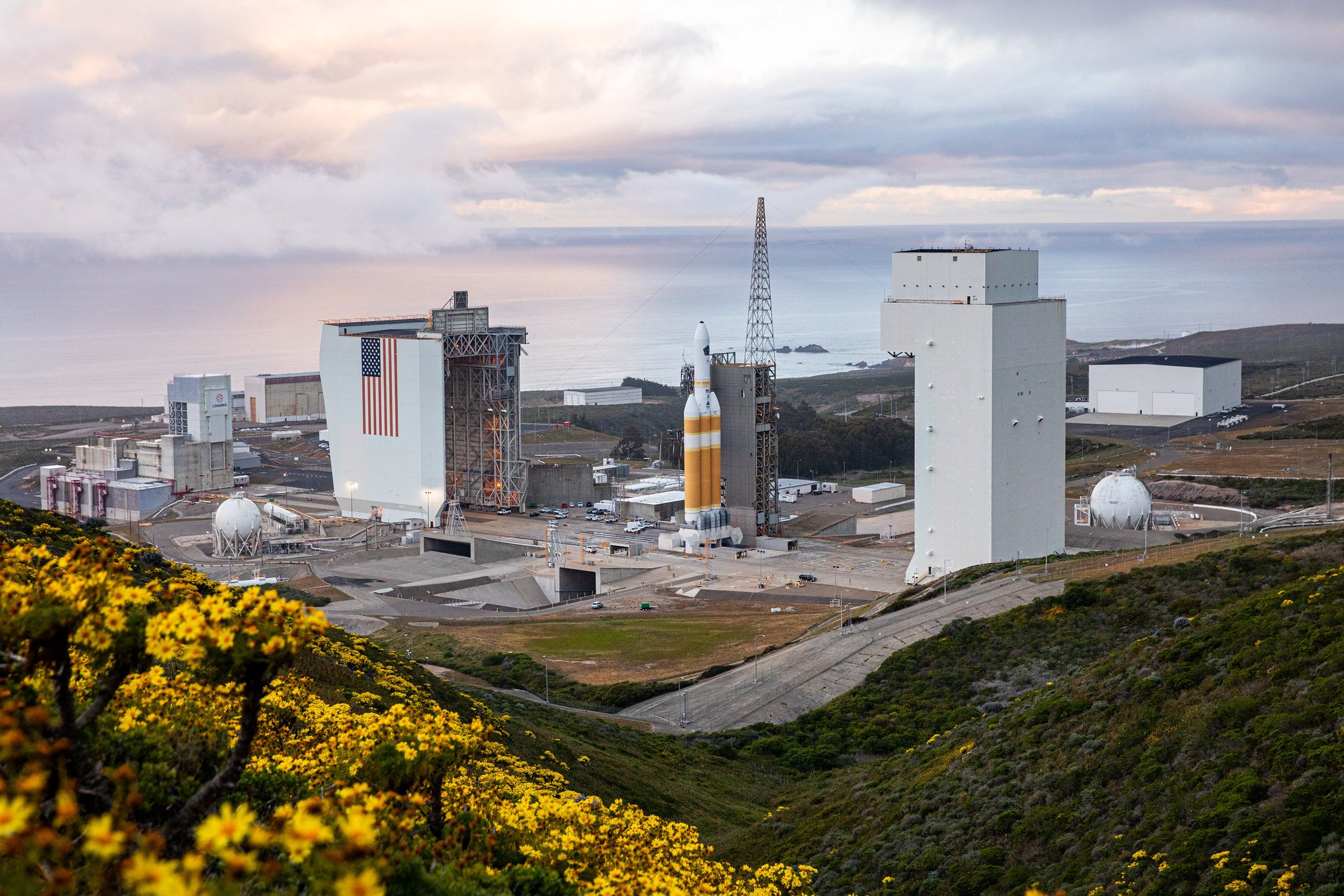 A Delta IV Heavy rocket stands at SLC-6. Photo by United Launch  Alliance