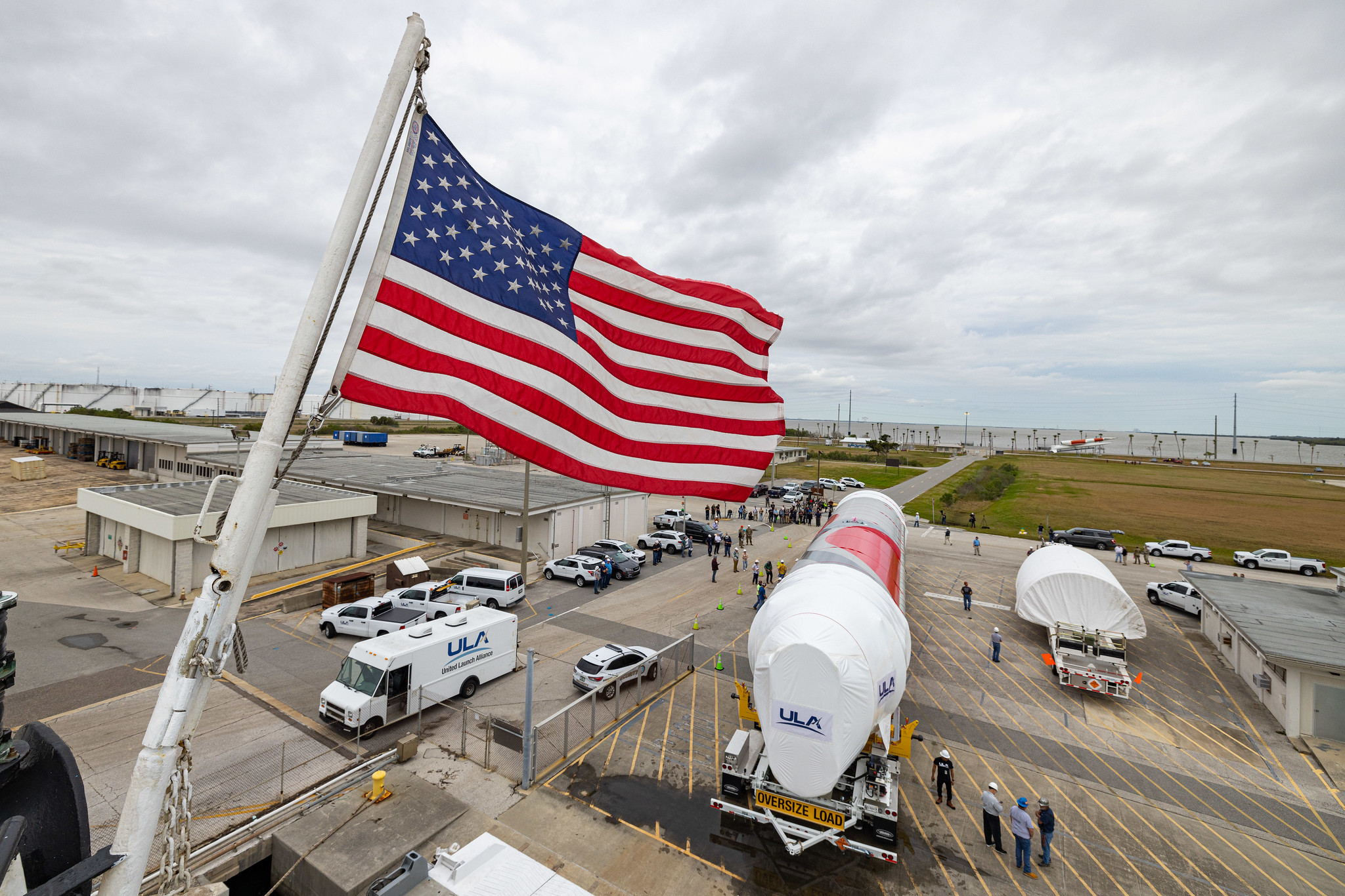 The Vulcan rocket's first stage arrives at Cape Canaveral. Photo by United Launch Alliance