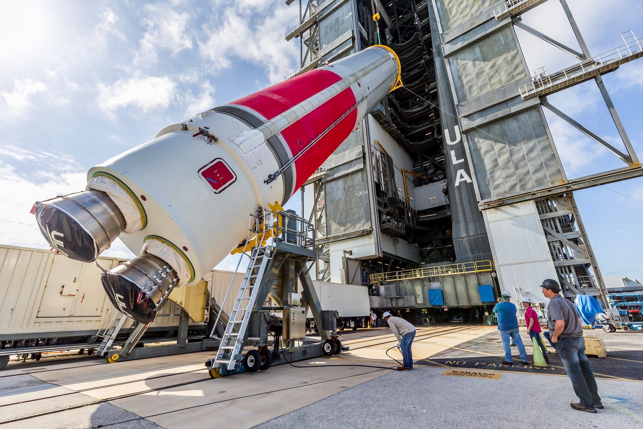 Vulcan first stage is hoisted into VIF-G. Photo by United Launch Alliance