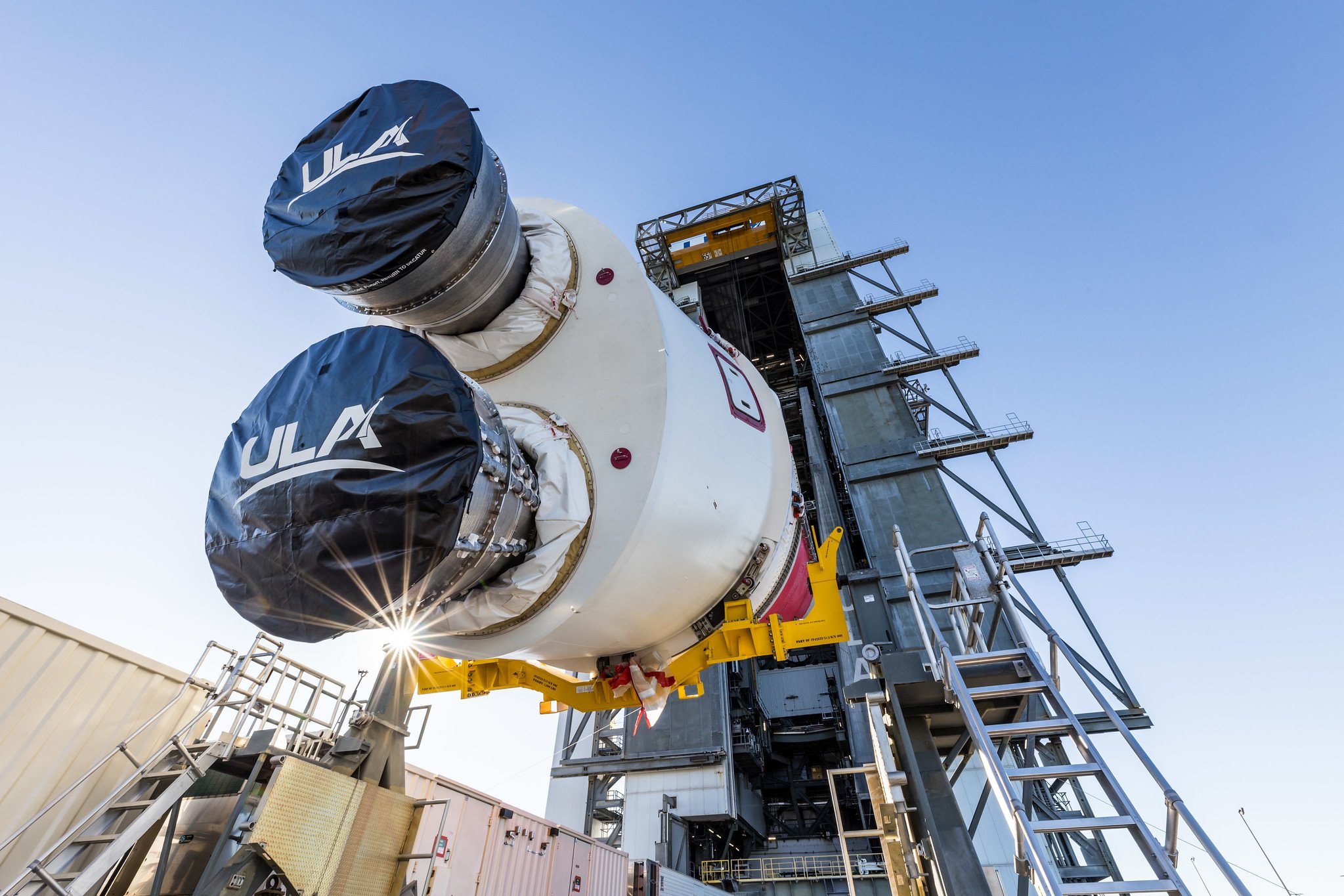 The Vulcan first stage goes vertical at VIF-G. Photo by United Launch Alliance