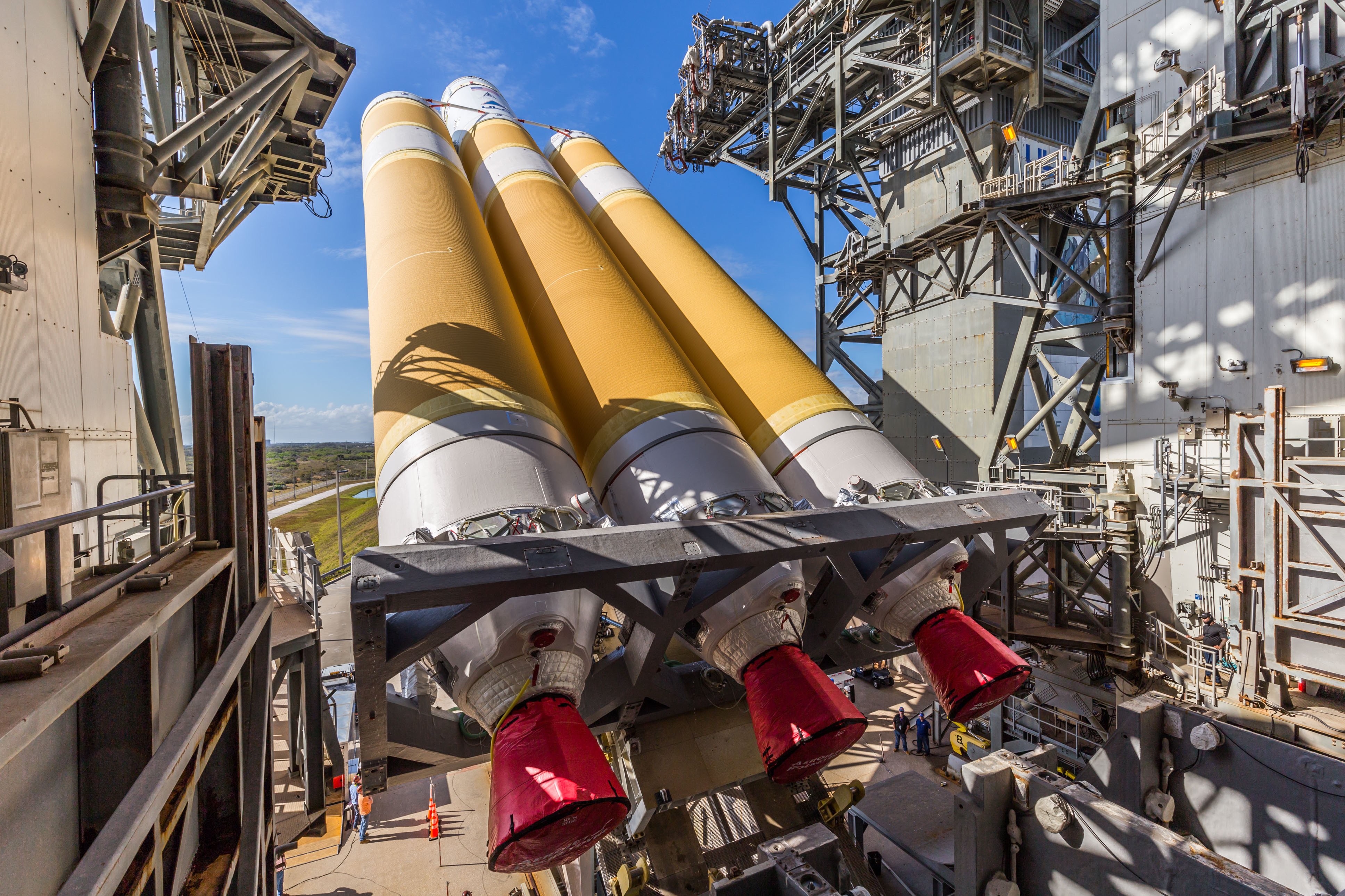 Delta IV Heavy goes vertical to launch NROL-68. Photo by United Launch Alliance