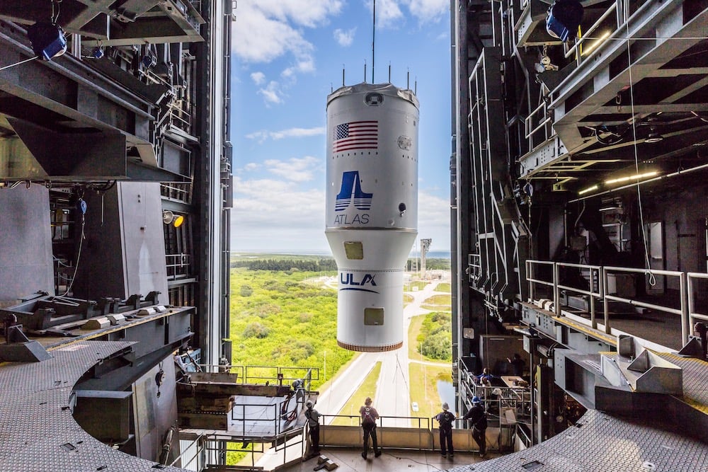 The OVI stack is hoisted atop the Atlas V first stage. Photo by United Launch Alliance