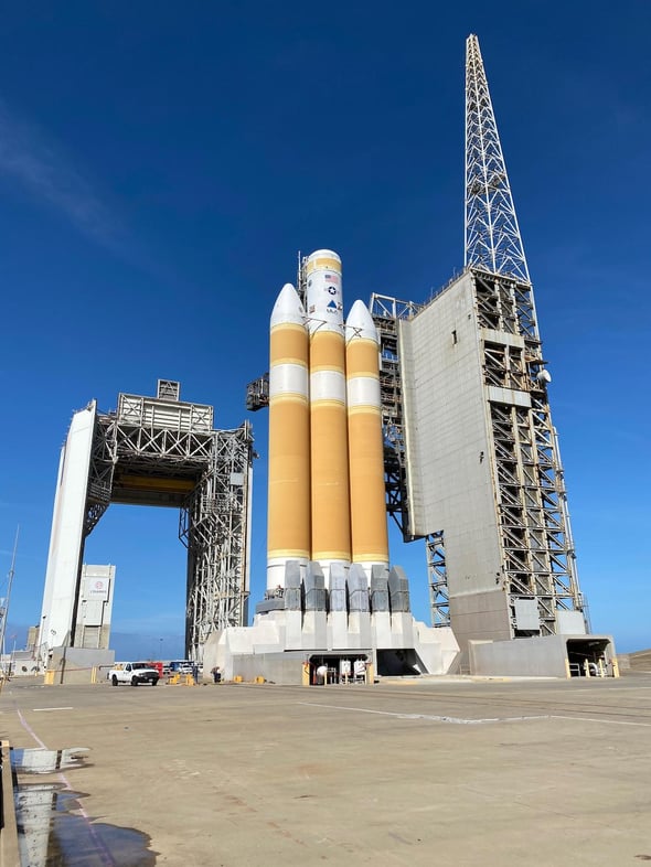 The Delta IV Heavy rocket, without the payload yet attach, undergoes the Wet Dress Rehearsal on March 16. Photo by United Launch Alliance