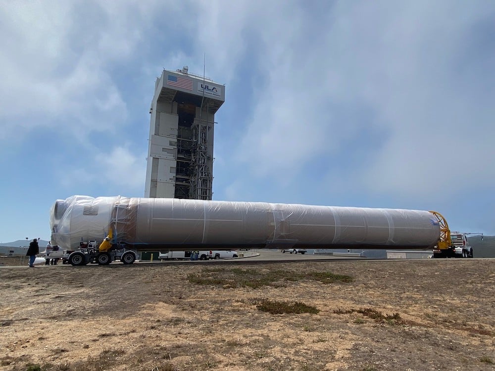 The United Launch Alliance (ULA) Atlas and Centaur stages arrive at the MST at SLC-3 at Vandenberg Space Force Base, Calif. Photo by United Launch Alliance 