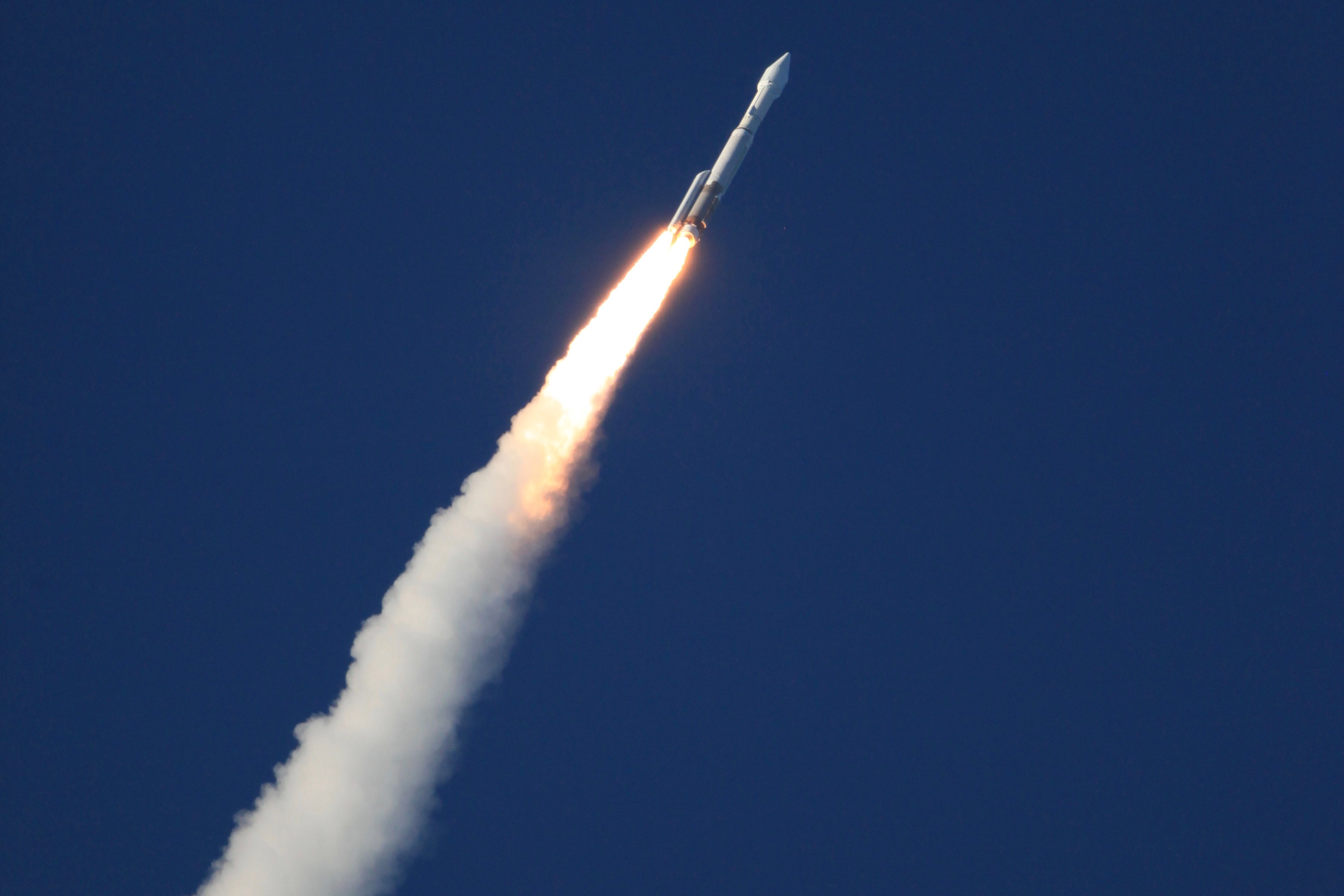 A ULA Atlas V 411 configuration rocket launches.