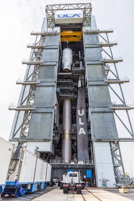 The Centaur stack is hoisted atop the Atlas V first stage. Photo by United Launch Alliance