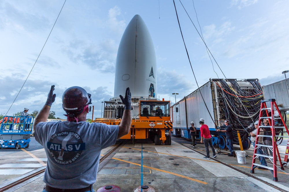 The STP-3 payload arrives at the Vertical Integration Facility (VIF) to be hoisted aboard the Atlas V launch vehicle. Photo by United Launch Alliance 