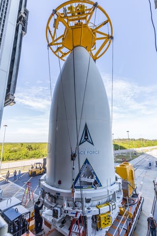 The USSF-8 payload is encapsulated. in the Atlas V fairing. Photo by United Launch Alliance