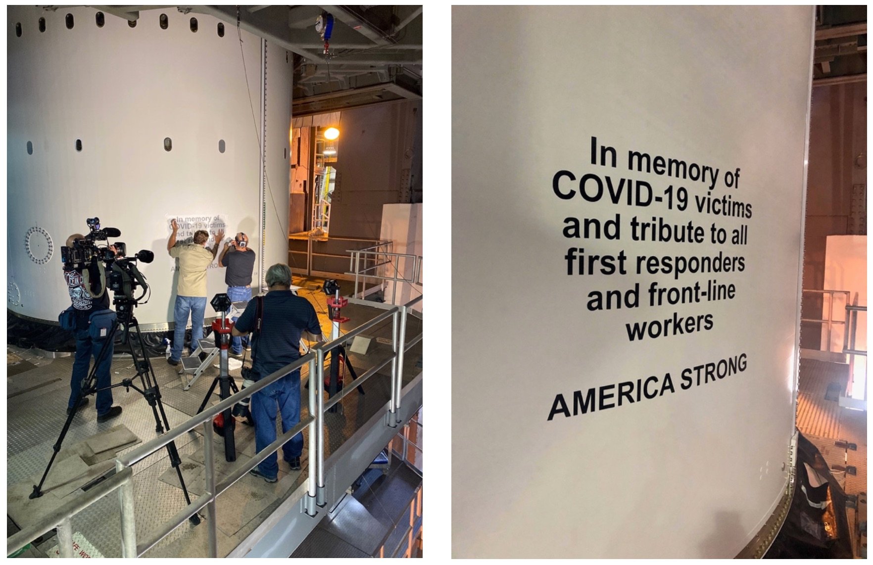 The COVID-19 dedication placed on the Atlas V rocket. Photo by United Launch Alliance