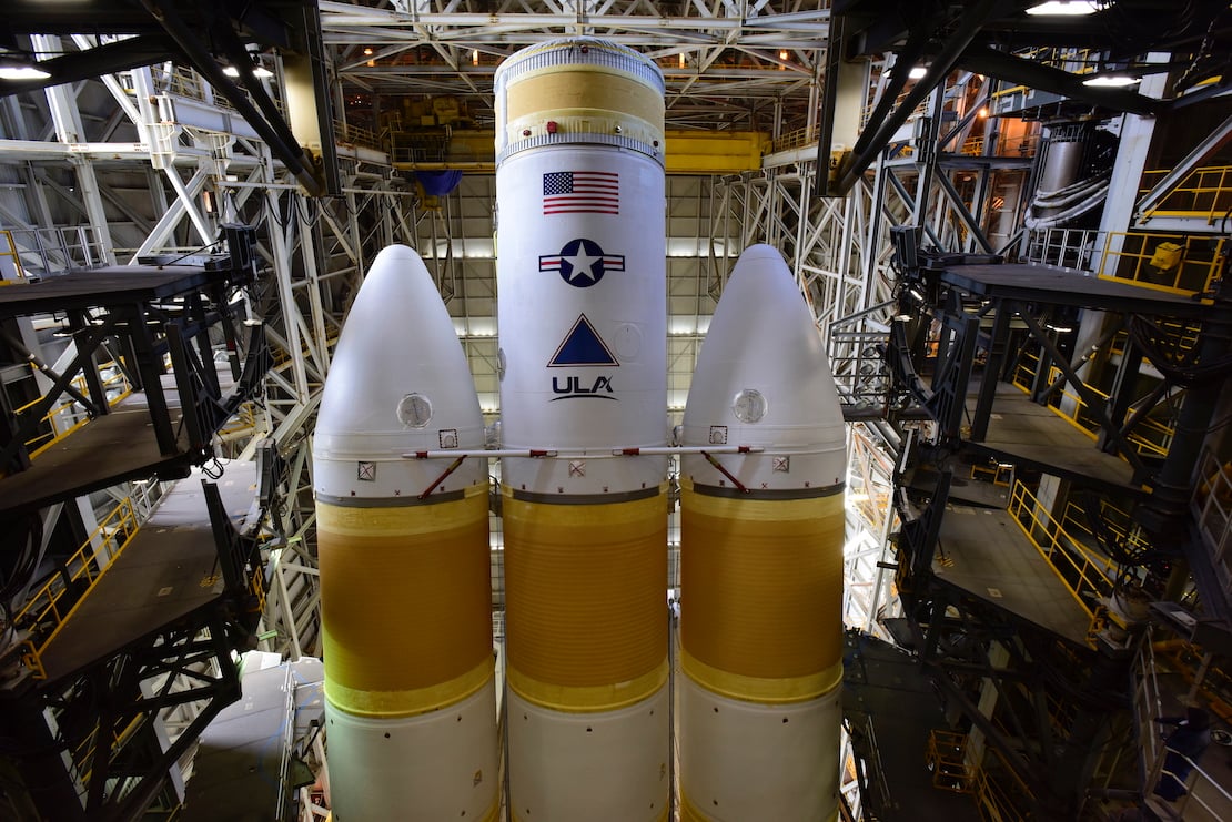 ULA's next Delta IV Heavy rocket now stands atop its West Coast launch pad at Vandenberg Air Force Base in California for the upcoming NROL-82 mission. Photo credit: United Launch Alliance