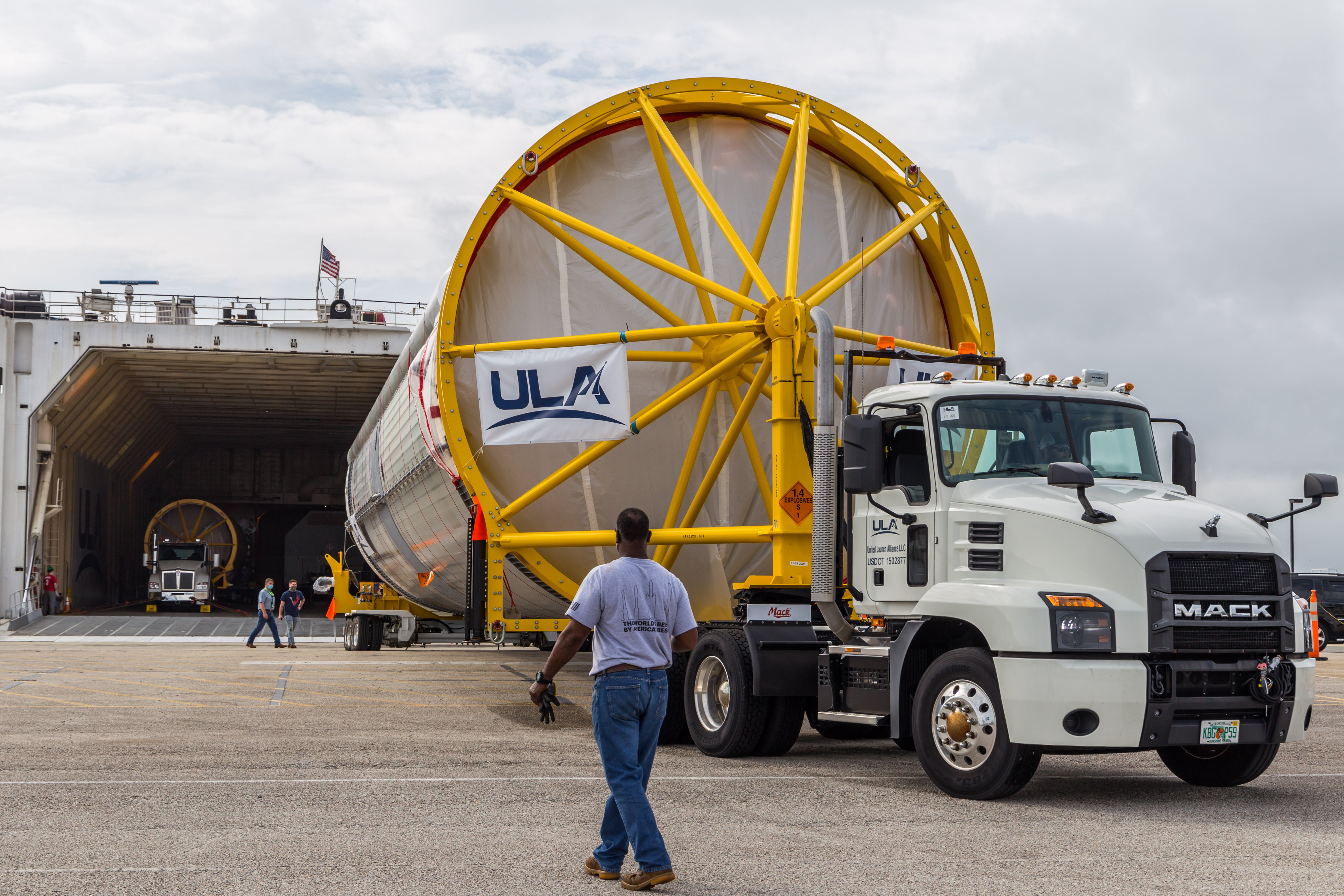 The PTT booster arrives at the Cape.  Photo by United Launch Alliance